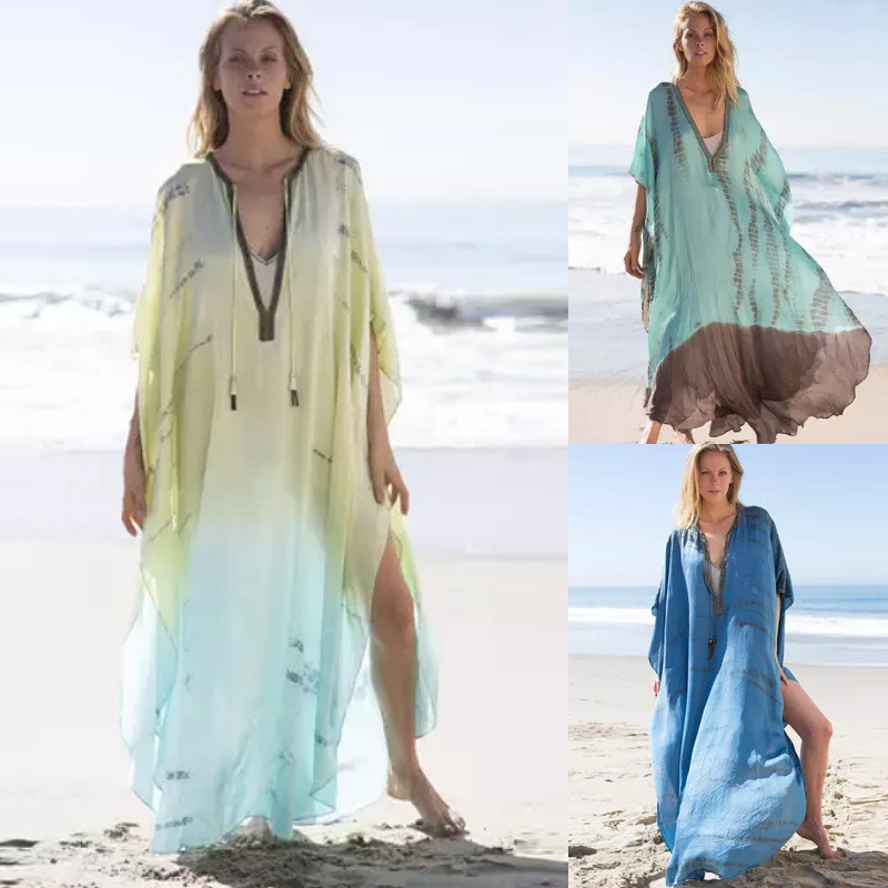 Wholesale Chiffon Print Beach Dress Long Cover Up 2022
