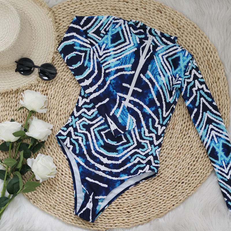Wholesale Printed One Piece Swimsuit Zip Long Sleeves Surfwear 2022