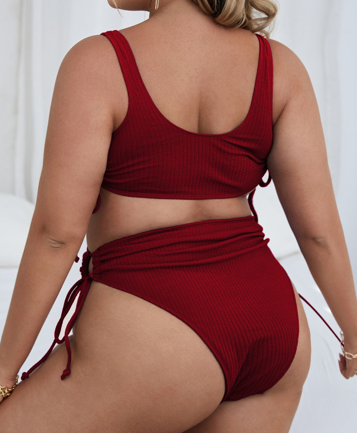Wholesale Plus Size Ribbed Bikini Set High Rise Women 2022