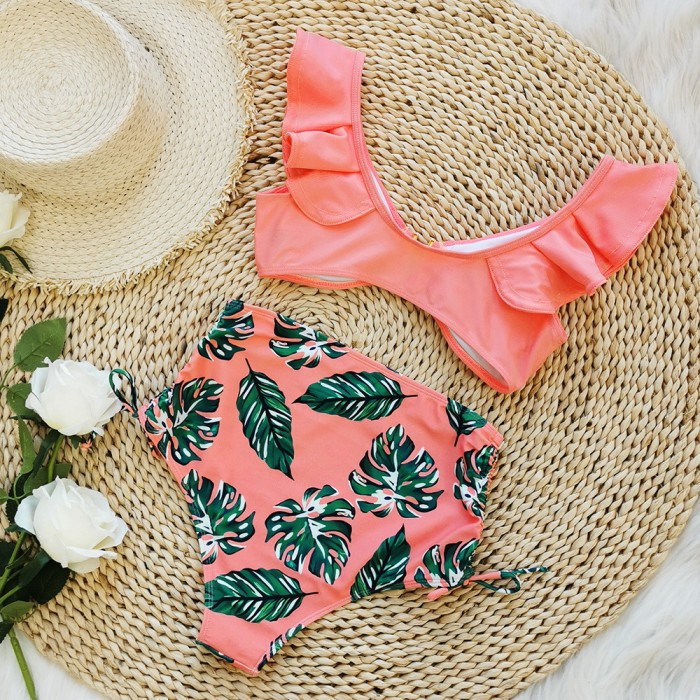 Wholesale High-Rise Ruffled Bikini Set Drawstring Print 2022