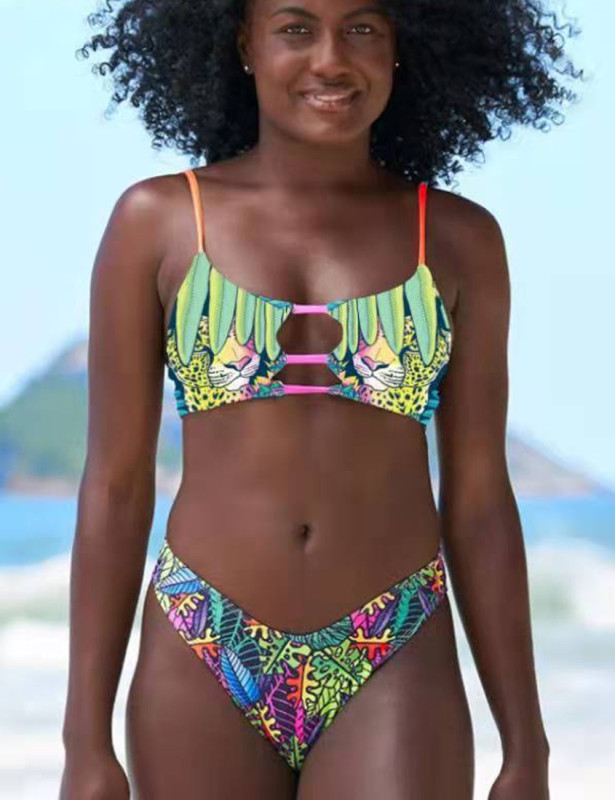 Wholesale Leopard Head Print String Bikini Set 2022 New