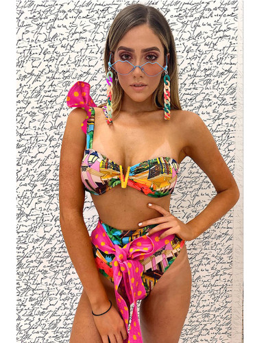 Wholesale High Waist Ruffled Swimsuit Printed Bikini 2022