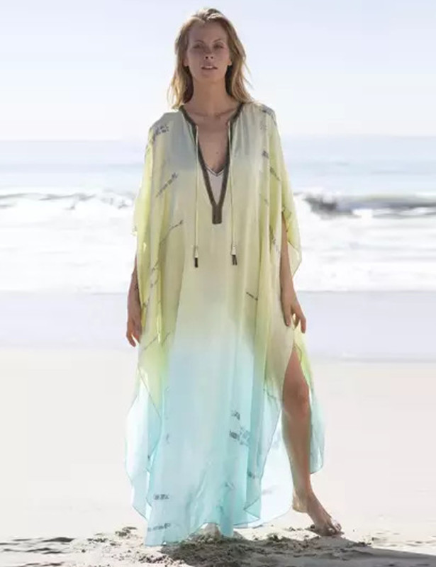 Wholesale Chiffon Print Beach Dress Long Cover Up 2022