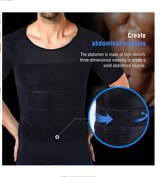 Mens Slimming Shirt Body Shaper Short Sleeves Abdominal Muscle