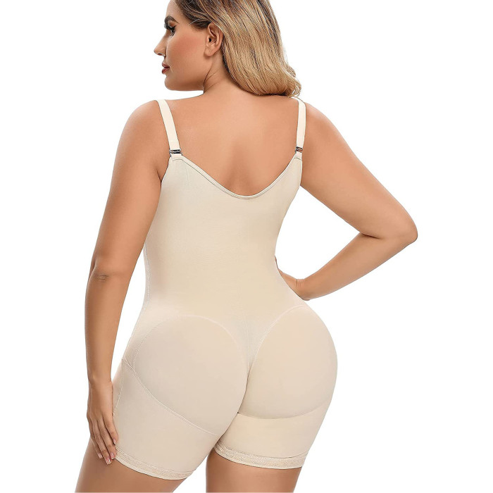 Elastic Plus Size Body Shaper Bodysuit with Straps Lace Edges Push Up