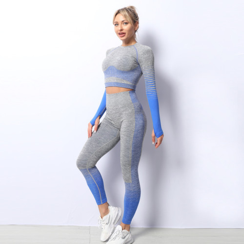 Women Plus Size Sportswear Set Long Sleeve Tops High Rise Legging
