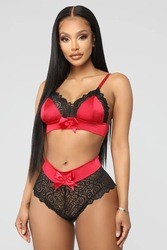Hot Ladies Underwear Full Cup Satin Bra Lace Panties Lingerie Set