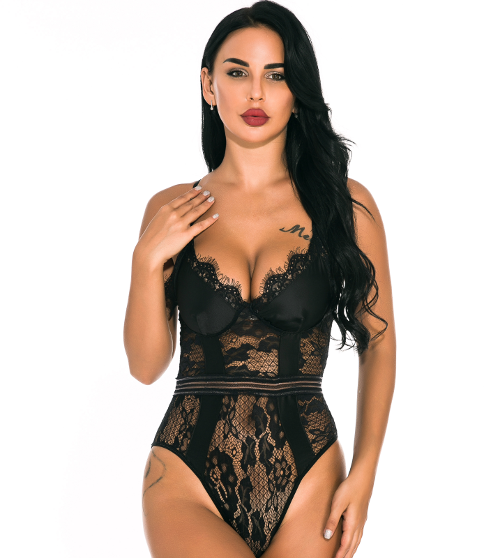 Smooth Floral Lace Mesh Teddies Underwear Push Up Bra Women