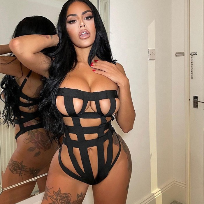 Wholesale Black Strappy Hollow Out Bodysuits Lingerie for Women