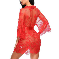 Wholesale Multi-Colored Eyelash Lace Lingerie Babydoll Set Satin Ties