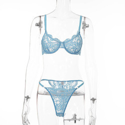 Girls Translucent Lace Push Bra Lingerie Set Embroidered Thong