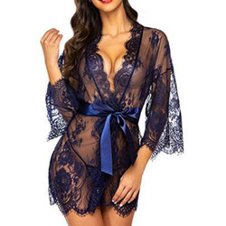 Wholesale Open Eyelash Lace Babydolls Lingeries with Satin Belt