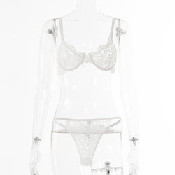 Girls Translucent Lace Push Bra Lingerie Set Embroidered Thong