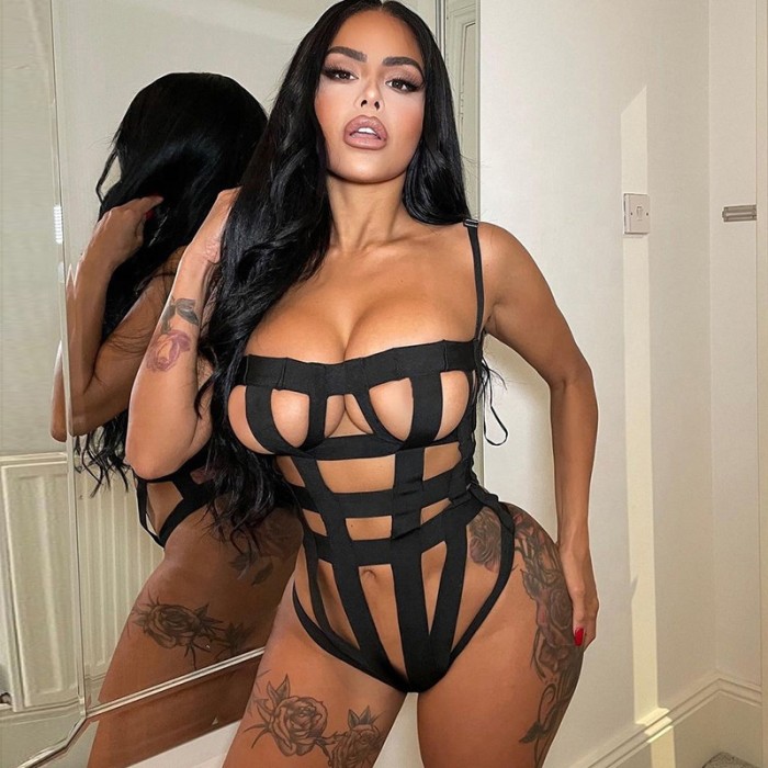 Wholesale Black Strappy Hollow Out Bodysuits Lingerie for Women