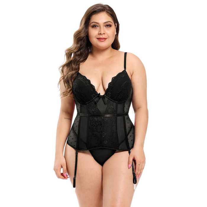 Comfy Push Up Bustier Tops Suspender Belt with Panties Lingerie Set