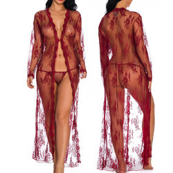 Wholesale Sexy Long Lingerie Dress Set Sheer Lace Mesh for Women