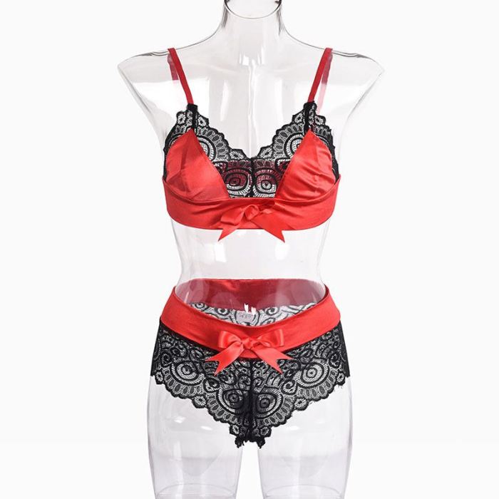 Hot Ladies Underwear Full Cup Satin Bra Lace Panties Lingerie Set