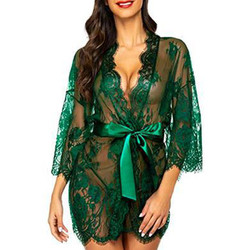 Wholesale Open Eyelash Lace Babydolls Lingeries with Satin Belt