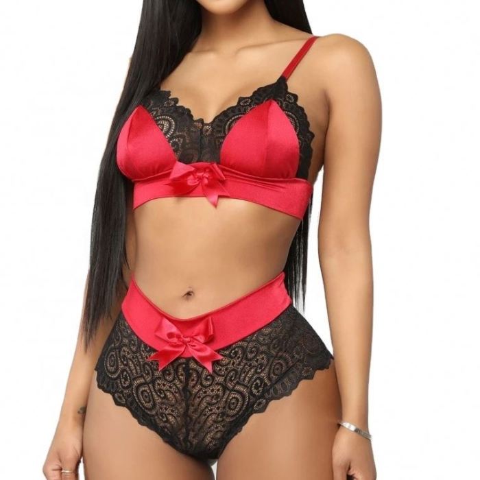 Hot Ladies Underwear Full Cup Satin Bra Lace Panties Lingerie Set