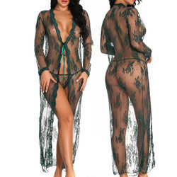 Wholesale Sexy Long Lingerie Dress Set Sheer Lace Mesh for Women
