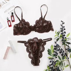 Girls Translucent Lace Push Bra Lingerie Set Embroidered Thong