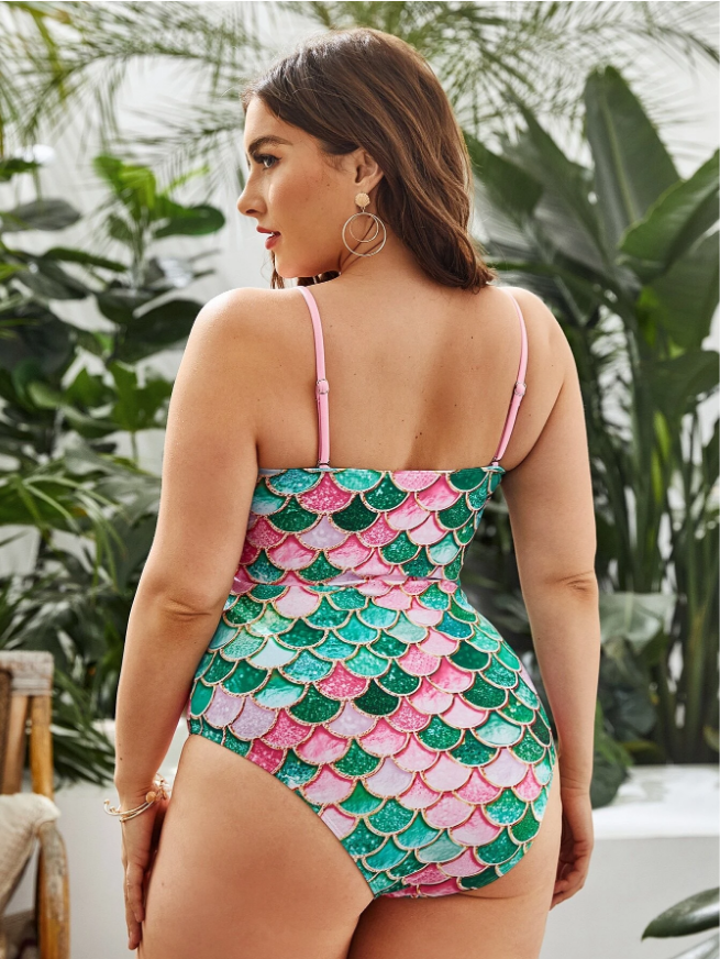 Best Price Big Size Swimsuit One Piece Women Mermaid Pattern Cut Out