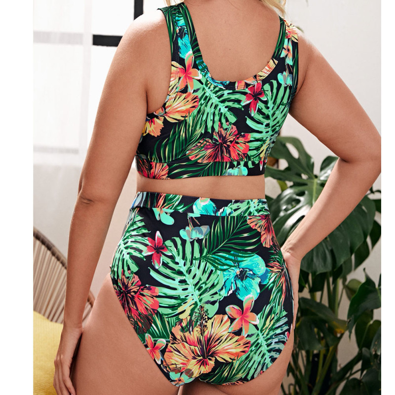 New Floral Printed Large Swimwear Set High Rise V Neck Wholesale
