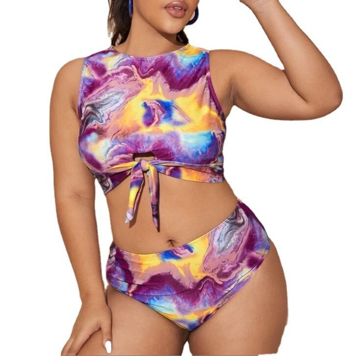 Wholesale Swimsuit Crop Top Bow Tie and Bikini Bottoms Large Size Women