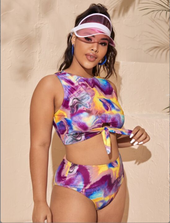 Wholesale Swimsuit Crop Top Bow Tie and Bikini Bottoms Large Size Women