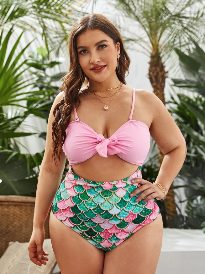 Best Price Big Size Swimsuit One Piece Women Mermaid Pattern Cut Out
