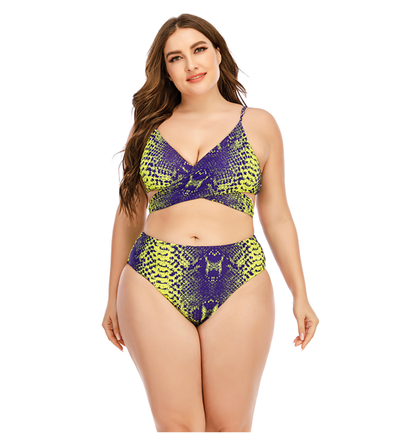 Fat Women Snake Printed Bikinis Set Lace-Up Back Large Size Manufacturer