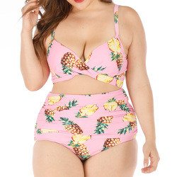 Great Elastic Large Size High Waisted Bikini Print Cross Front Women