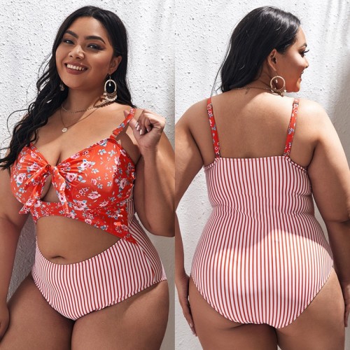 Best Summer Striped Beachwear One Piece for Fat Women Floral Plus
