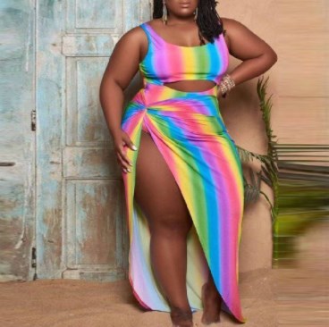 Printed Women Hollow Out One-Piece Swimsuit Plus Size with Cover Up