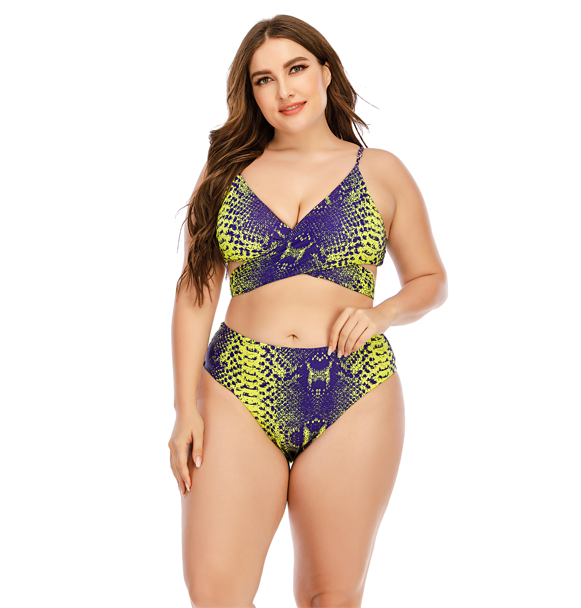 Fat Women Snake Printed Bikinis Set Lace-Up Back Large Size Manufacturer