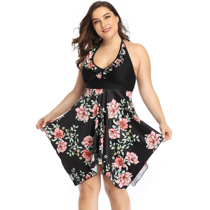 New Hot Selling Large Swimsuit Skirt Print Ruffle Halter Neck Factory Price