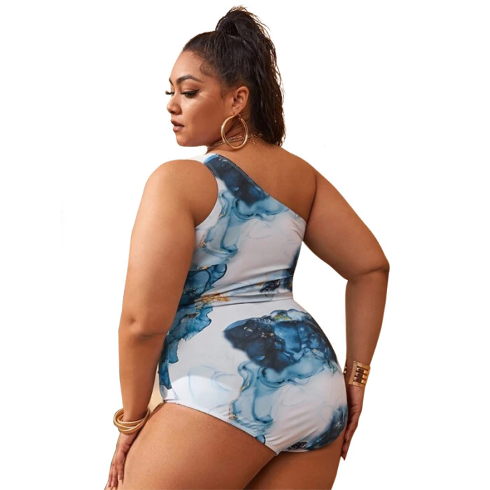 Big Size One Shoulder Swimsuits Bow Tie One Piece Print Beachwear