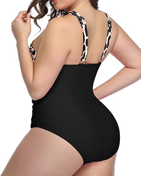Recycled Nylon Leopard Black One-Piece Swimsuit Keyhole Plus Size