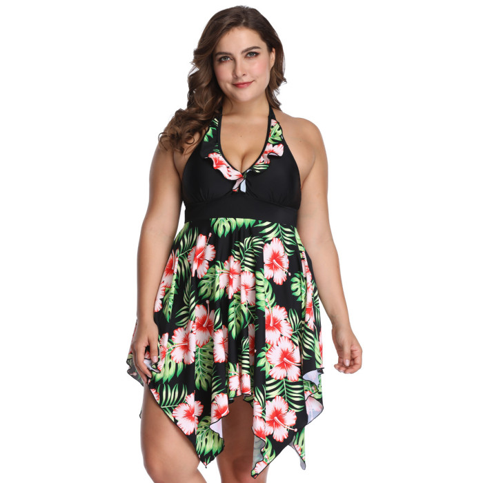 New Hot Selling Large Swimsuit Skirt Print Ruffle Halter Neck Factory Price