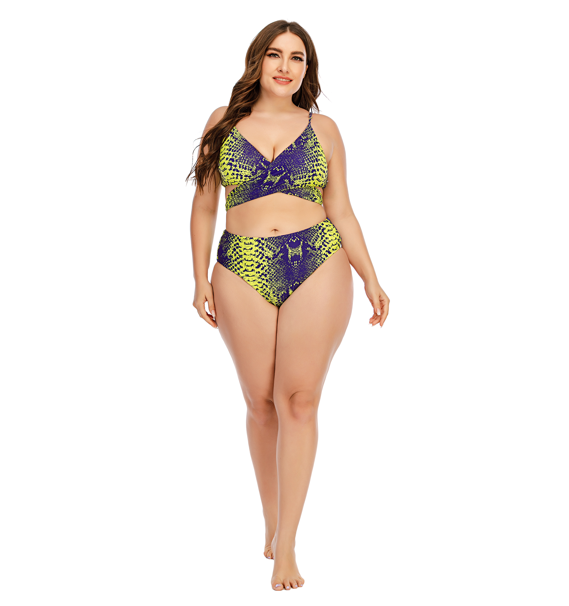 Fat Women Snake Printed Bikinis Set Lace-Up Back Large Size Manufacturer