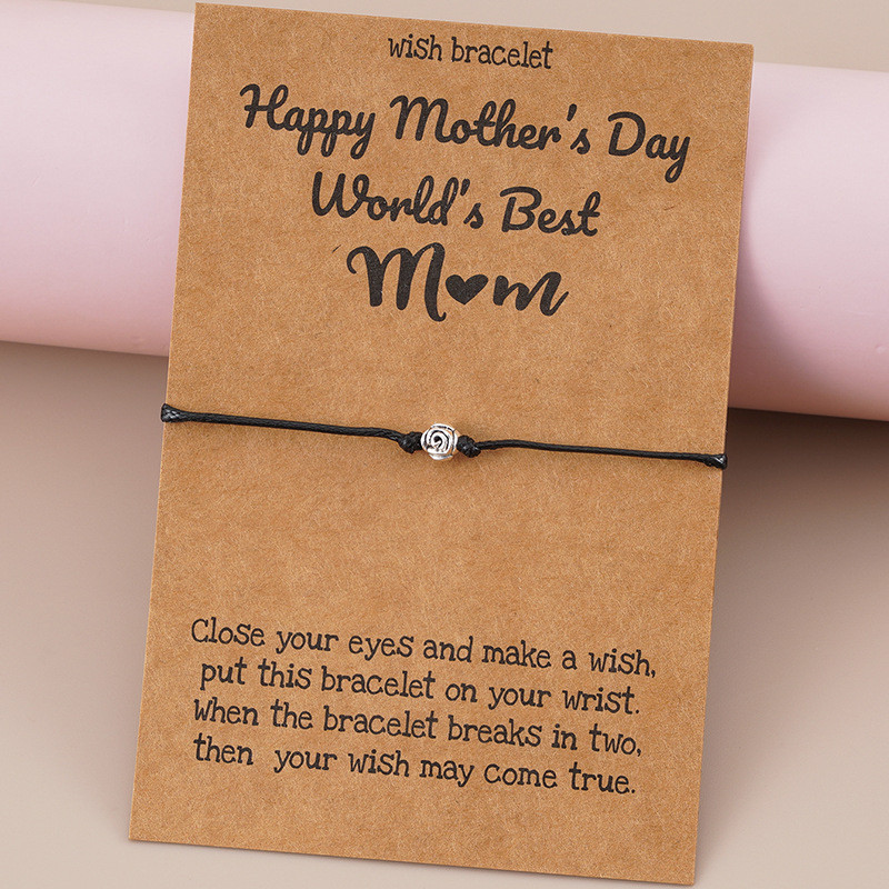 Mother's Day Rose Alloy Wax Thread Hand-Woven Blessing Card Bracelet