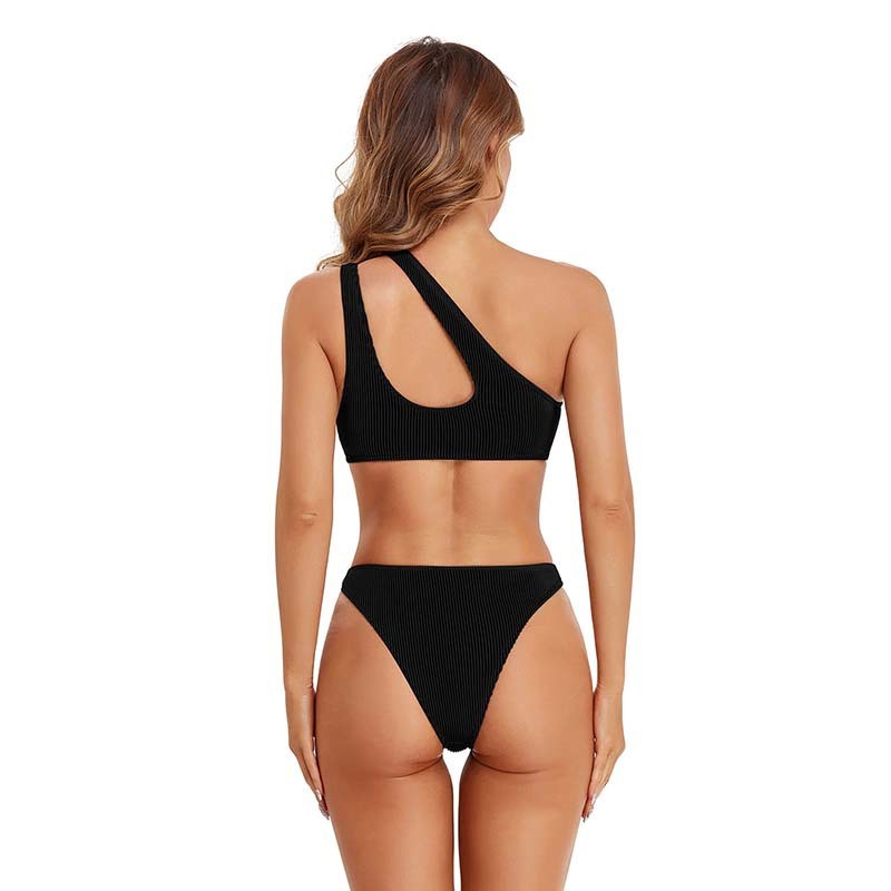 Wholesale Solid Rib Monokini One Piece Hollow Out Ring Bathing Suit One Shoulder