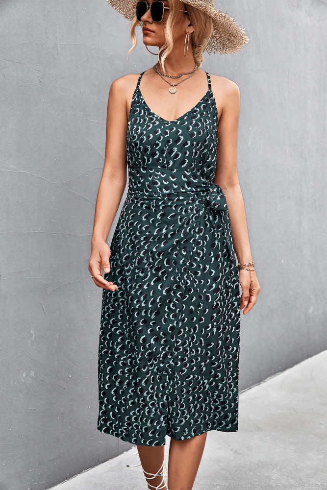 Best Selling Floral Ladies Summer Wrap Dress Slit Leg Waist Lace-Up Sash