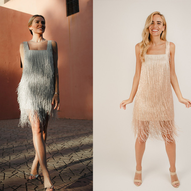 Elegant Fringed Sleeveless Skirt Tassel Evening Mini Dress Bodycon Club for Women