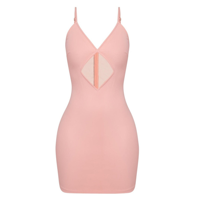 Wholesale Sexy Bodycon Leather Mini Dress Solid Color Hollow Out Cami Straps