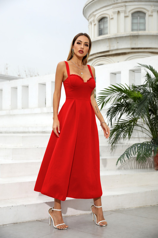 Vintage Best Red Prom Evening Swing Dress Long Push Up Bust Slim Waist