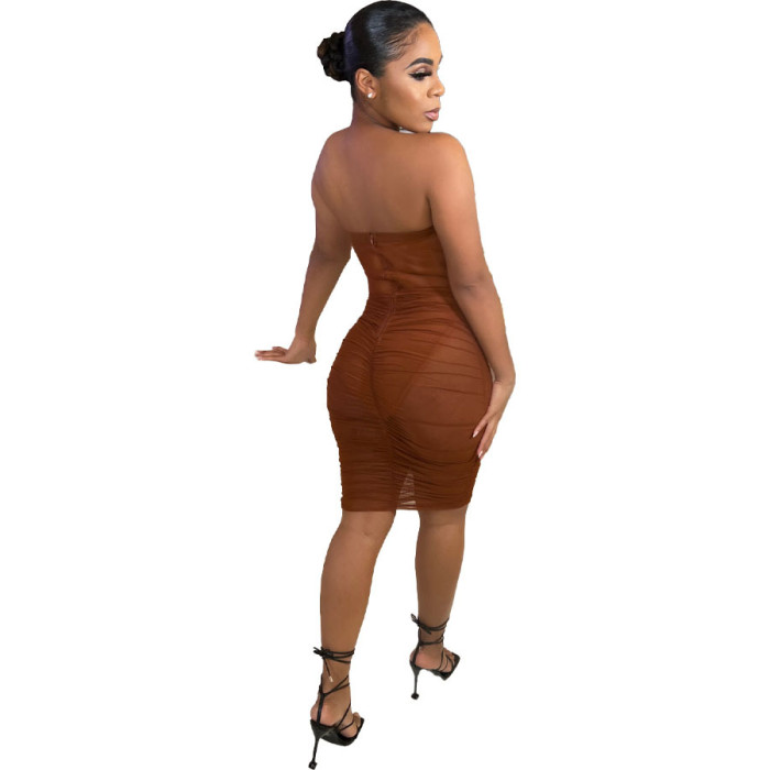 Party See Through Slim Strapless Dress Knee Length Drawstring Lace-Up Suppliers