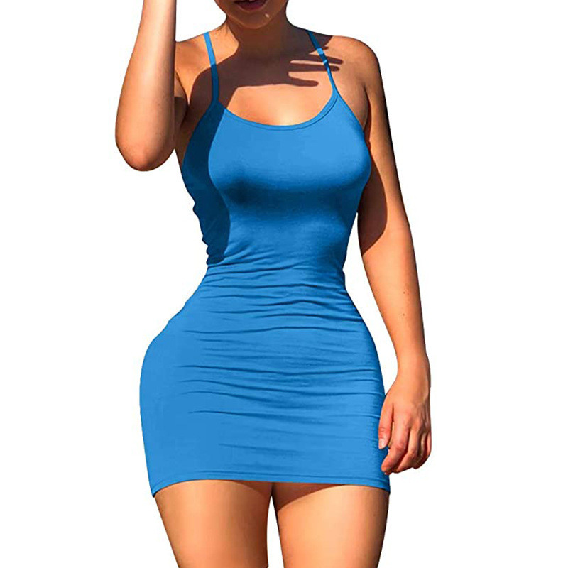 Supplier Best Girls Slim Cami Mini Dress Bodycon Solid Color Summer