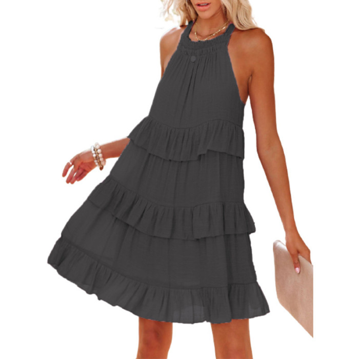 Girl Sleeveless Chiffon layered ruffle dress Side Pocket Loose Casual Manufacturer