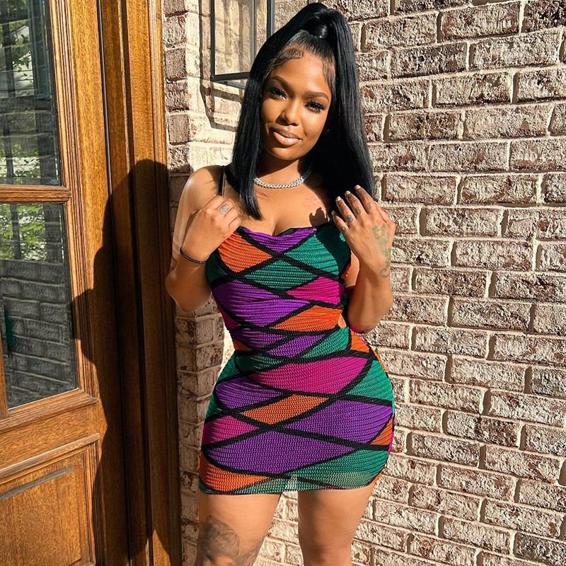 Ladies Colorful Cami Straps Club Dress Open Back Lace-Up Summer Vendors